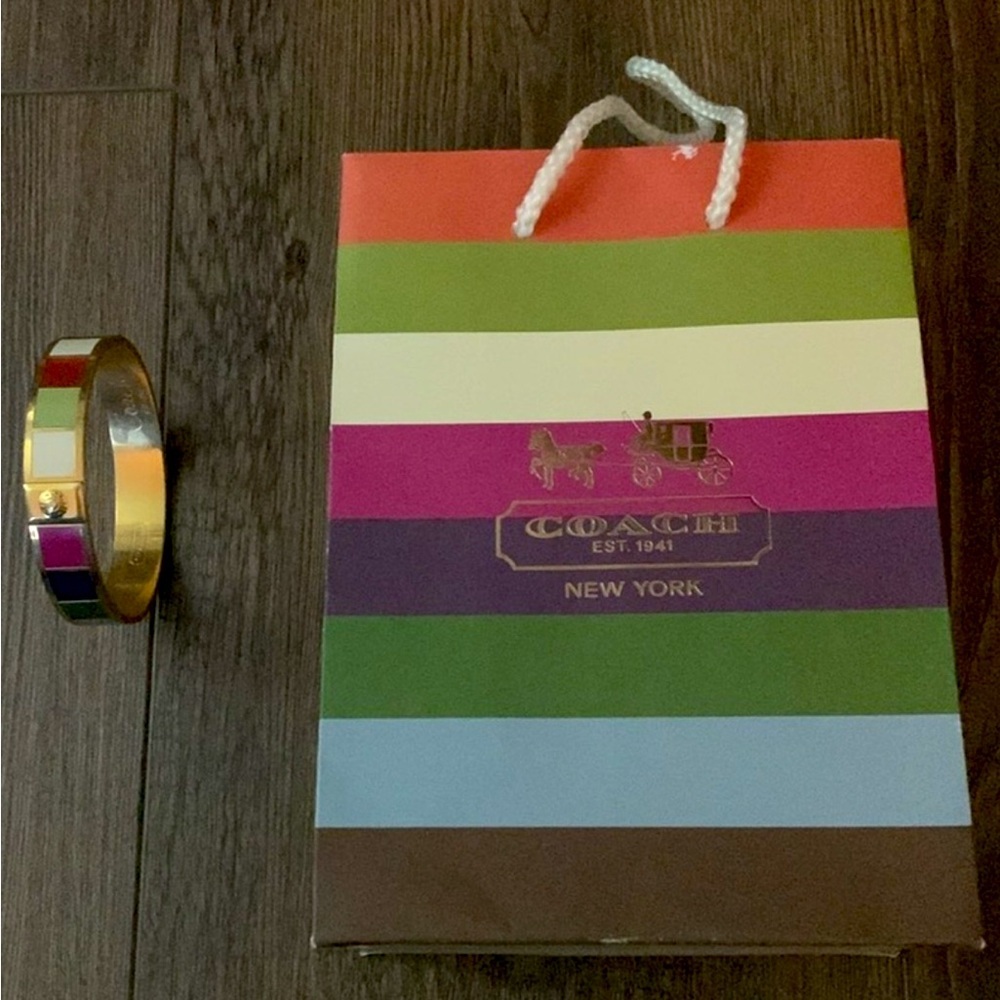 Coach Multicolor Enamel Hinged Bracelet in Gold Tone